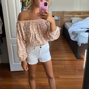 Off the shoulder pink flower blouses